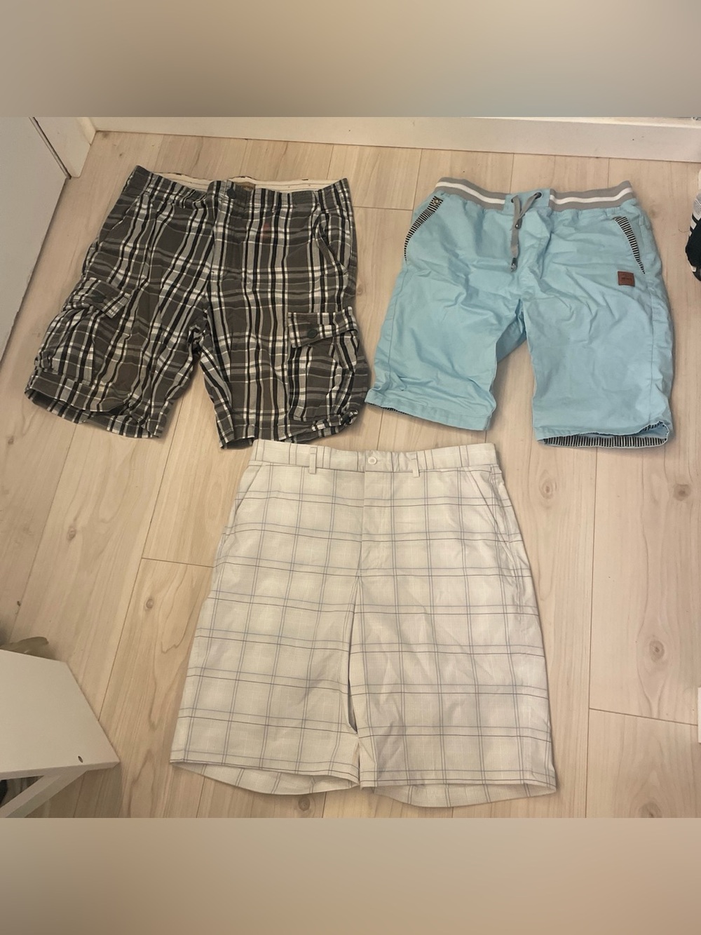 Light Blue Men's Cargo Shorts with Drawstring